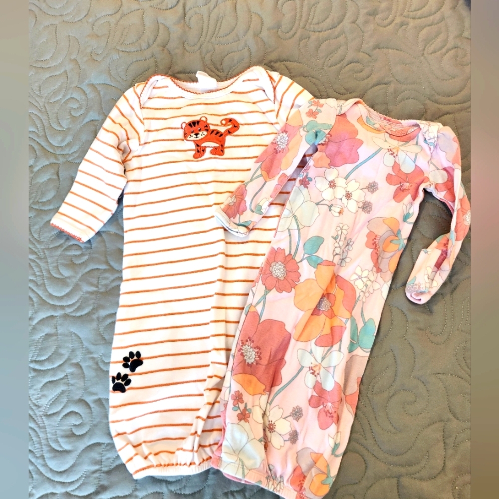 Clemson 0-6 Month Onsie & Newborn Sleep Dress. 2 Dresses. Girls.